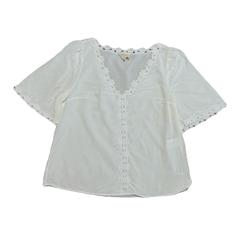 Sezane Ivory Ilonie Blouse Size 10 US Womens Designer Silk Top Cream Loose Fit - Picture 5 of 11